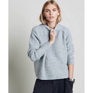 Free People Boxy Sporty Crew Neck Pullover Sweater in Light Gray